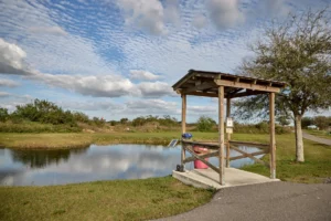 Clay shooting course stand near the water, outdoor shooting range, Florida, Port St Lucie, Palm Beach, Fort Pierce, Okeechobee