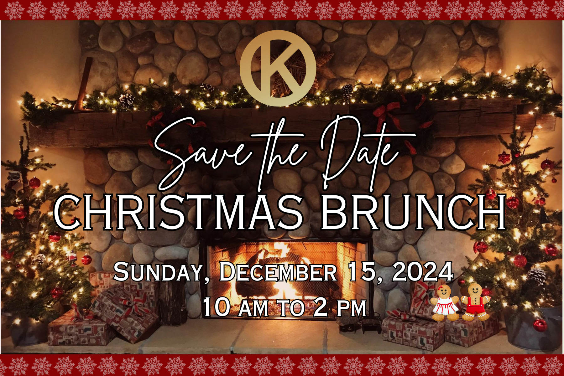 Save the Date, Christmas Brunch, Sunday, December 15, 2024, 10 am to 2 pm