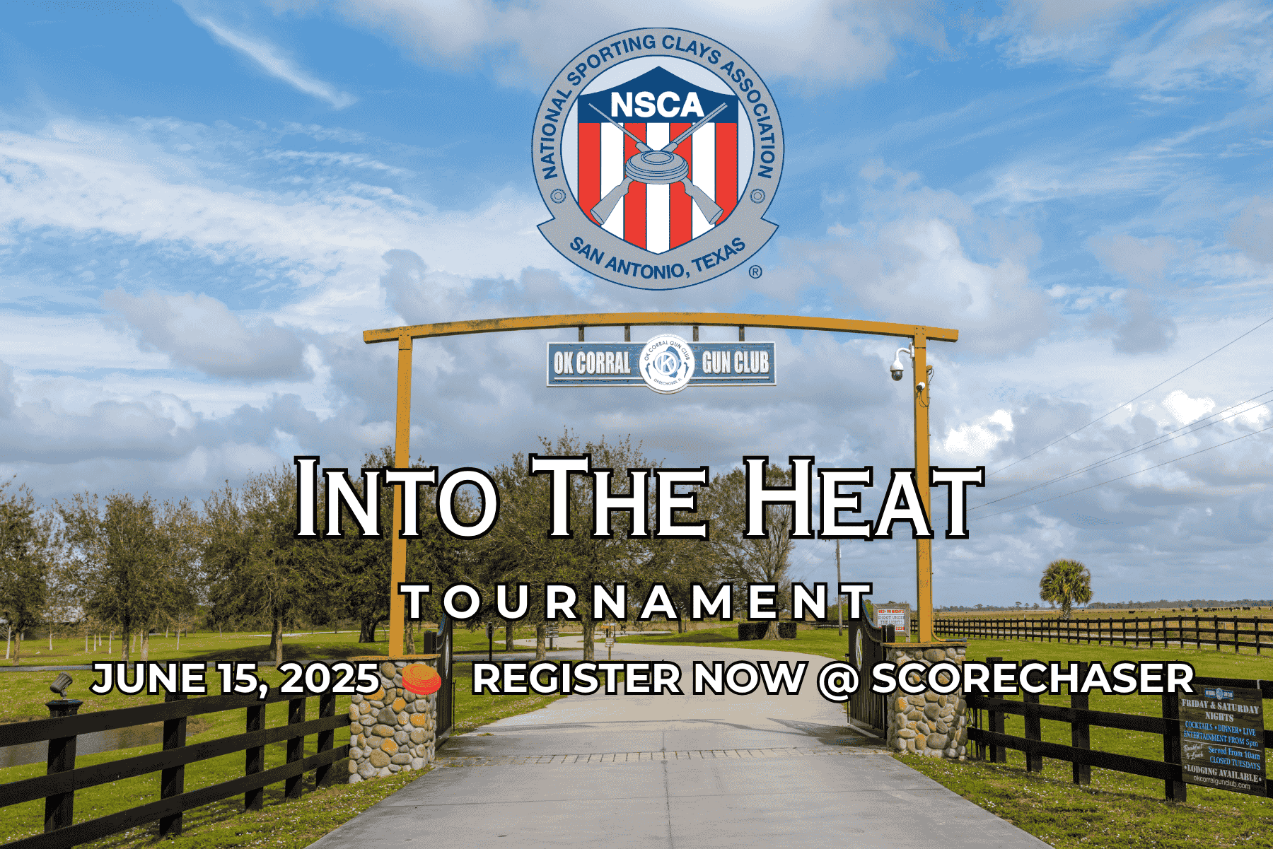 National Sporting Clays Association OK Corral Gun Club, Into the Heat, Tournament, June 15, 2025, Register Now @ Scorechaser